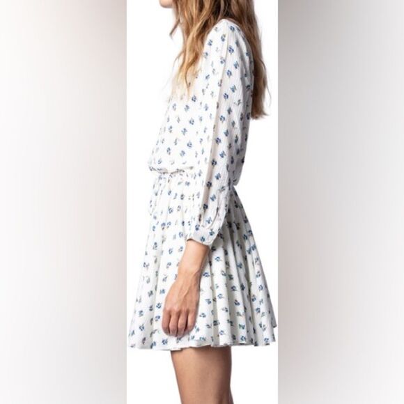 Zadig & Voltaire Ranil Light Flower Long Sleeve Cotton Blend Dobby Dress NWOT - Picture 5 of 9